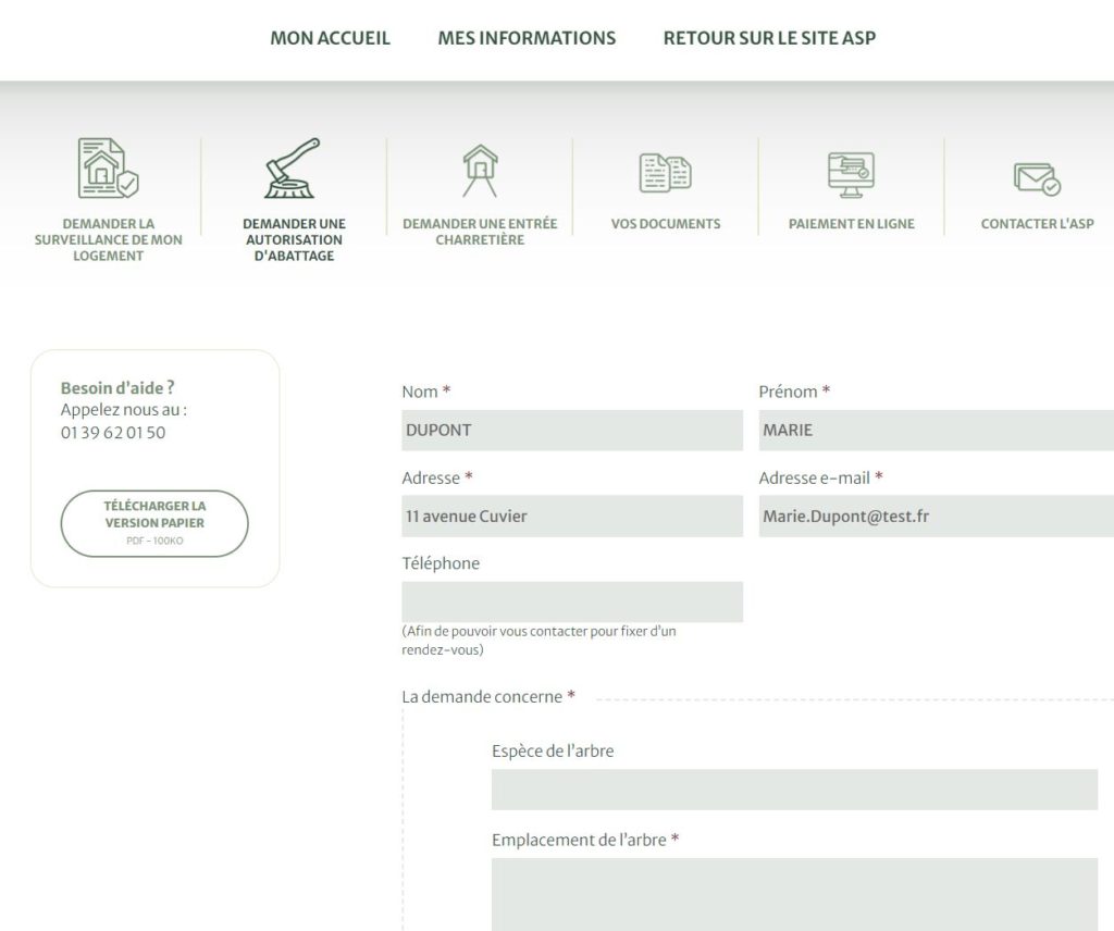 Formuaire prerempli espace propriétaire